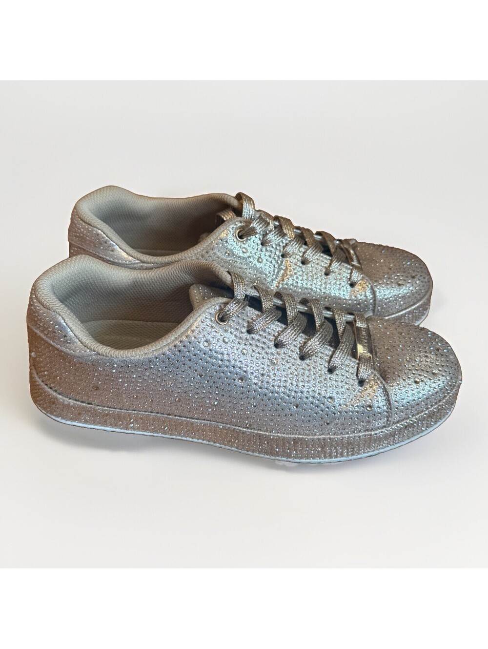 EUC LUCKY STEP Women's Platform Gold Bedazzled Rhinestone Sneakers Shoes Size 11